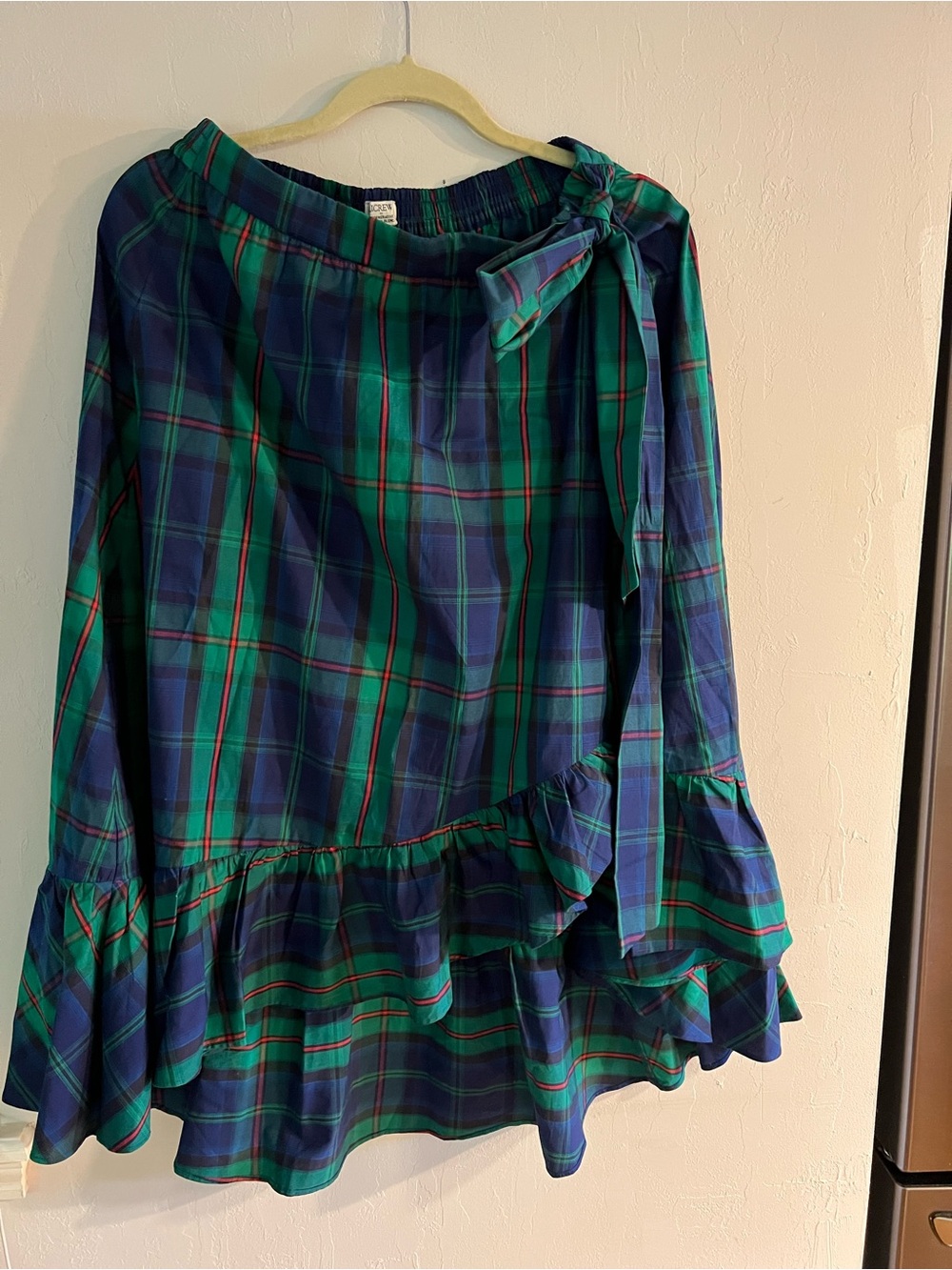 J. Crew Green & Navy Plaid Ruffle Wrap Skirt